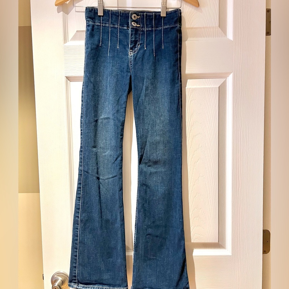 Abercrombie Kids Girls High Rise Flare Jeans - Dark Wash, 9/10 Long